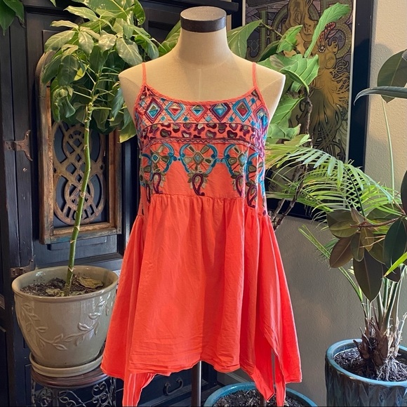 Umgee Tops - Umgee Tangerine Embroidered Bohemian Tank Top